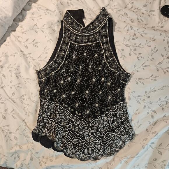 Womens Petite Papell Boutique Evening 100% Silk Beaded Evening Shirt Size Small - Picture 3 of 5